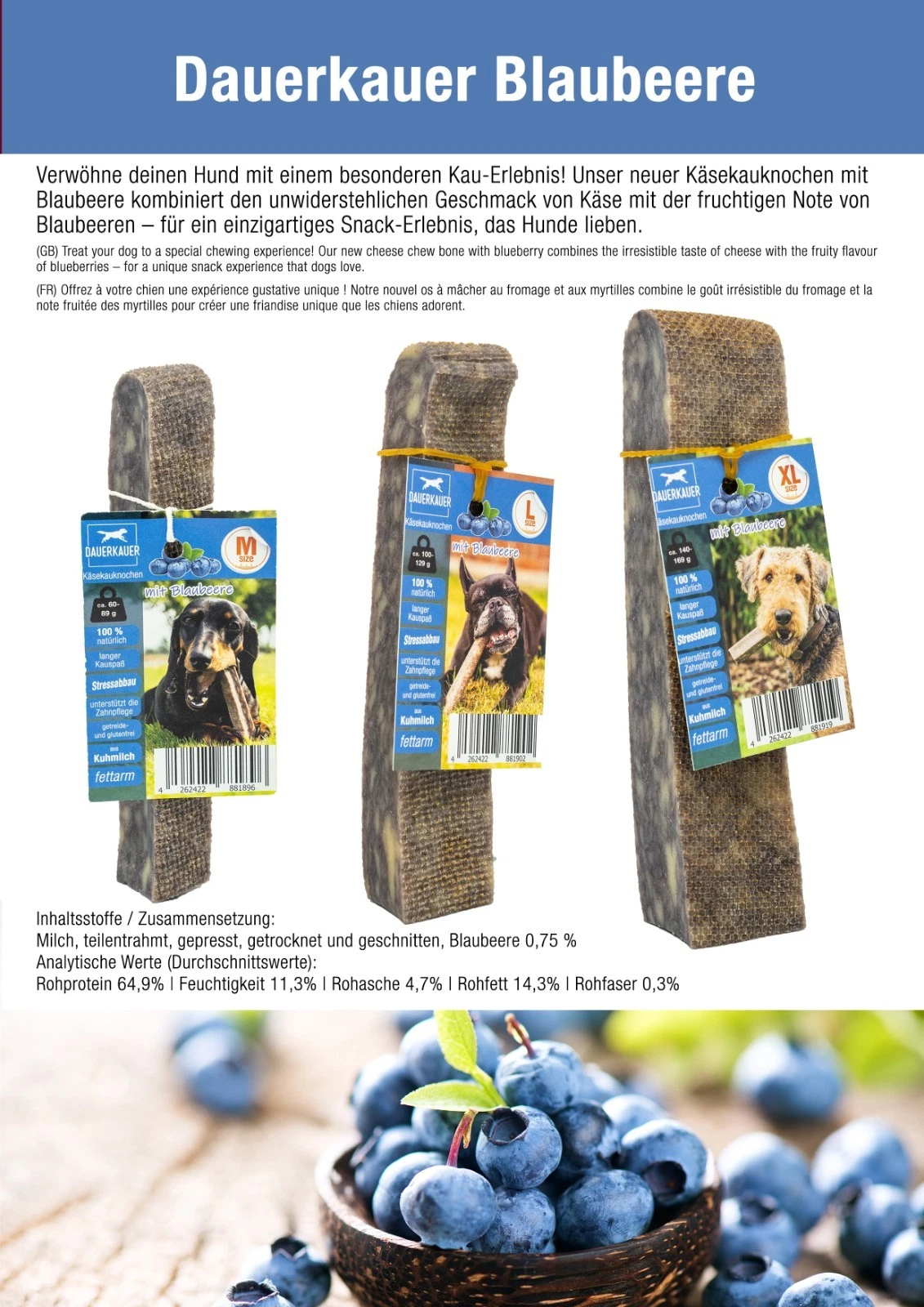 DAUERKAUER Hartkäse-Kauknochen Blaubeere